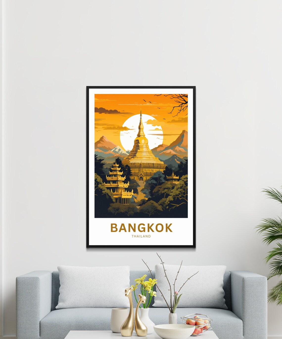 Personalized Bangkok Thailand Golden Temple Sunset View Poster - Image 3