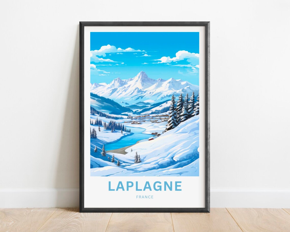 Laplagne France Snowy Alpine Valley and Mountain Peaks Poster