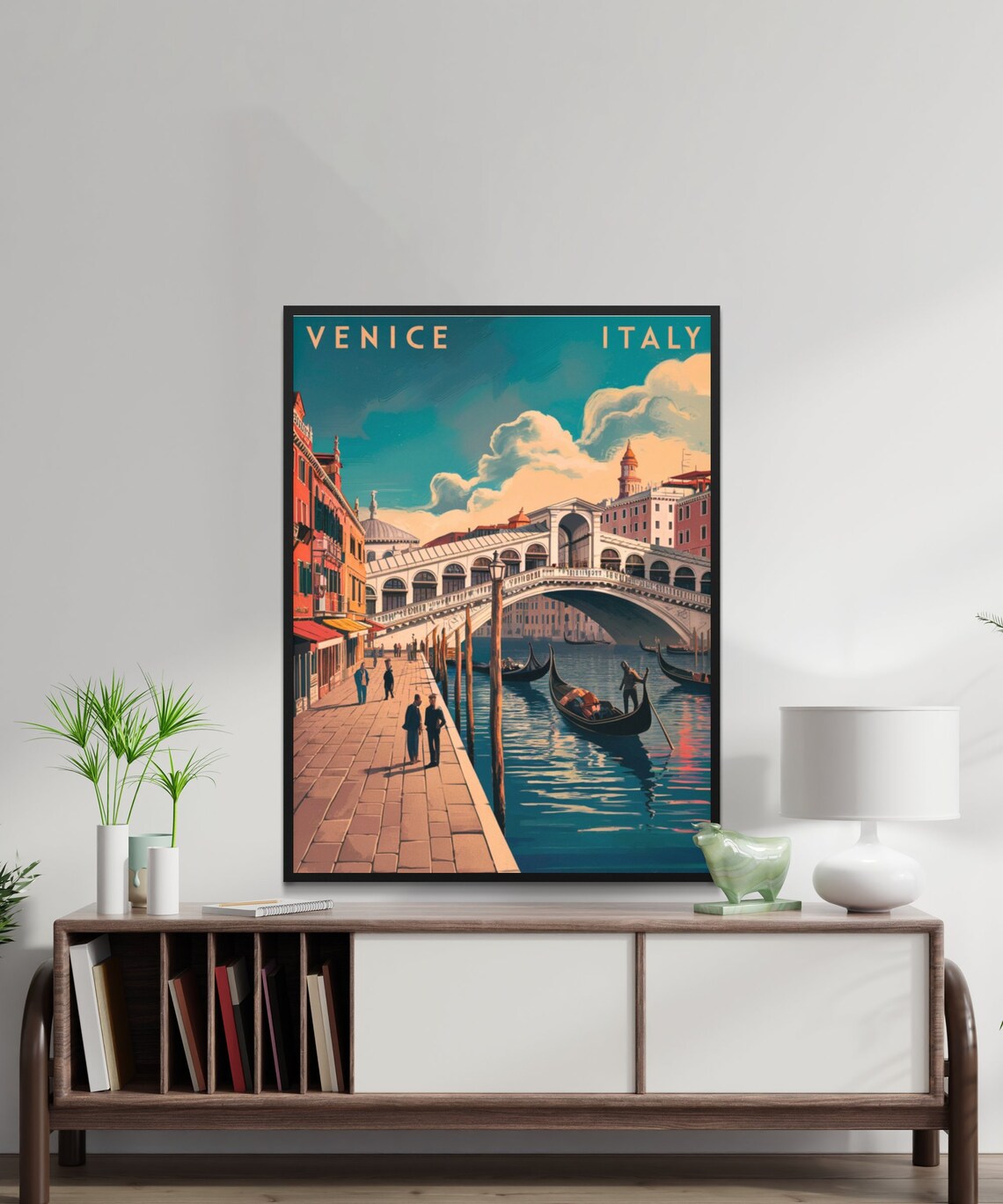 Venice Italy Rialto Bridge Gondolas Waterfront Promenade Travel Poster - Image 2