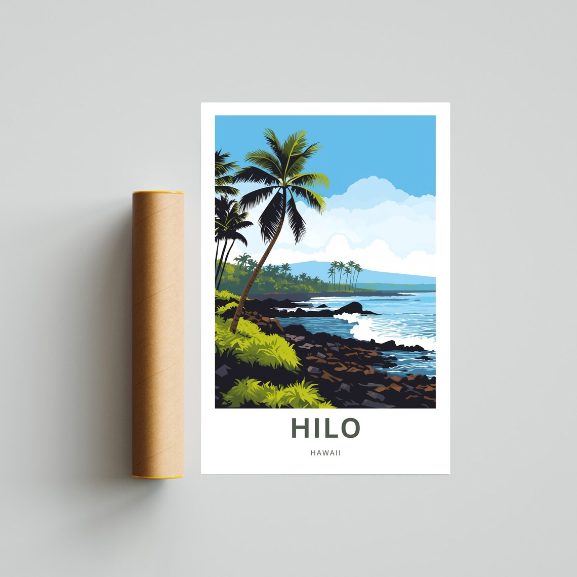 Personalized Hilo Hawaii Coast Palm Rocky Shore Custom Travel Poster - Image 4