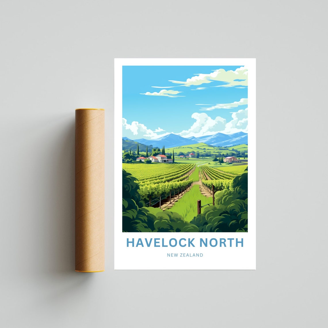 Havelock North New Zealand Personalized Vineyard Rows Travel Poster - Image 4