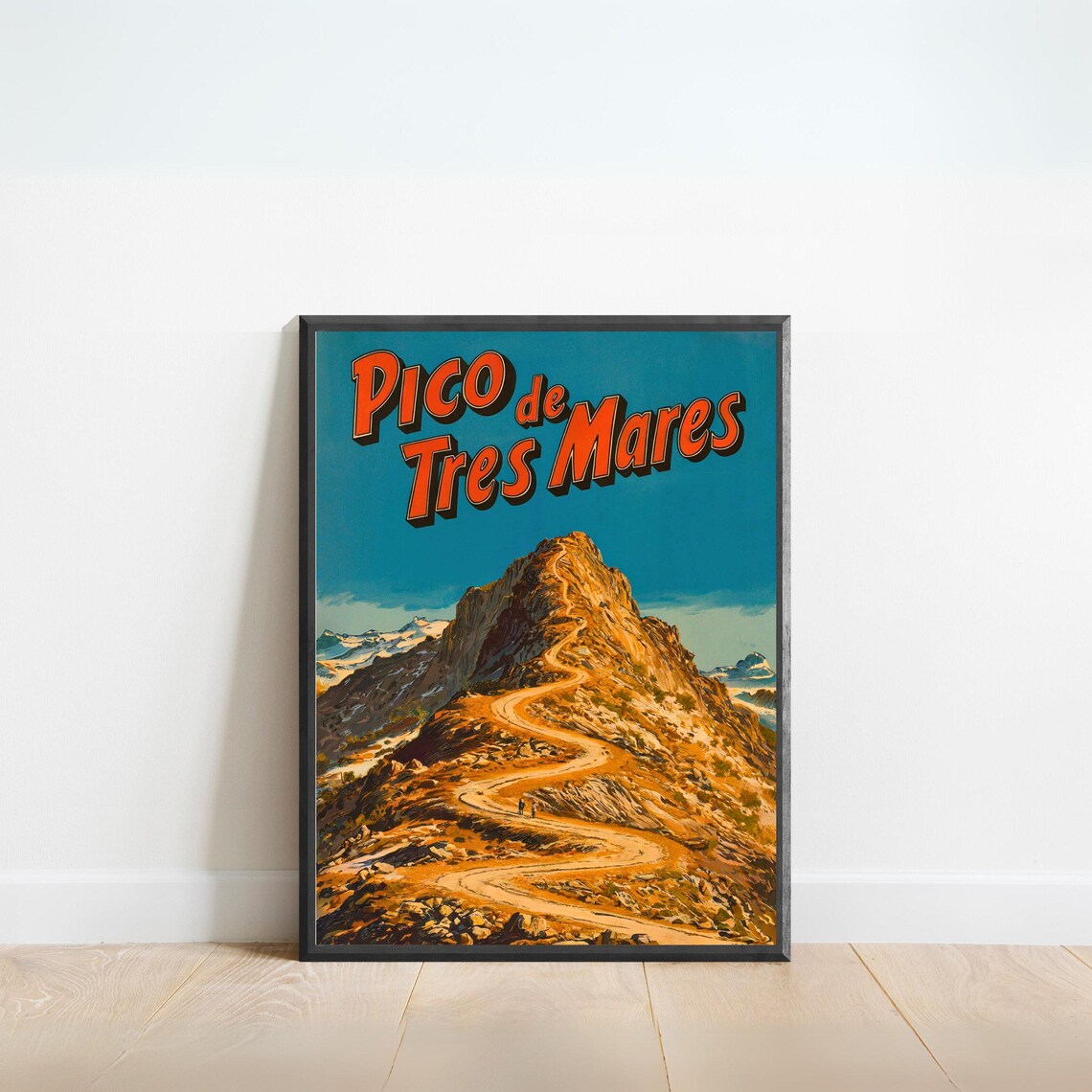 Pico de Tres Mares Vintage Mountain Peak Trail Retro Travel Poster