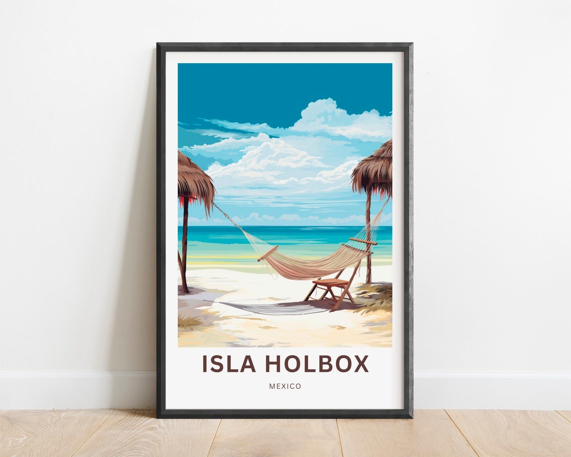 Isla Holbox Mexico Hammock Between Palapas Beach Scene Poster