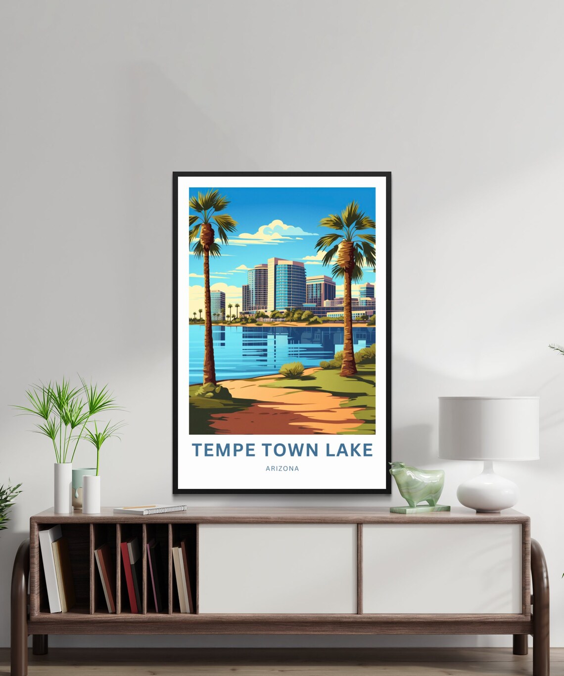 Tempe Town Lake Arizona Skyline Palm Trees Personalized Poster - Image 2