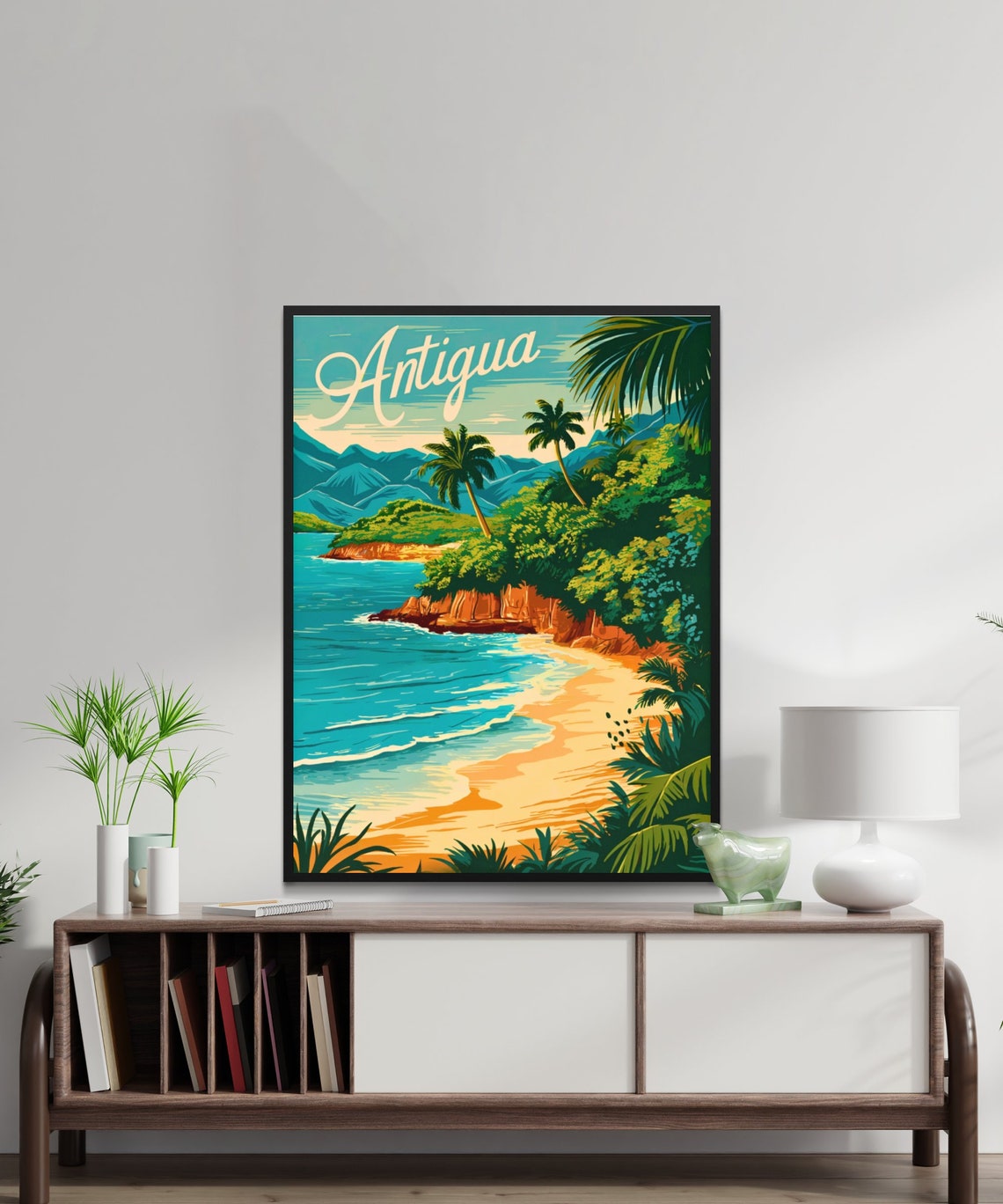 Antigua Caribbean Tropical Beach Vintage Travel Style Poster - Image 2