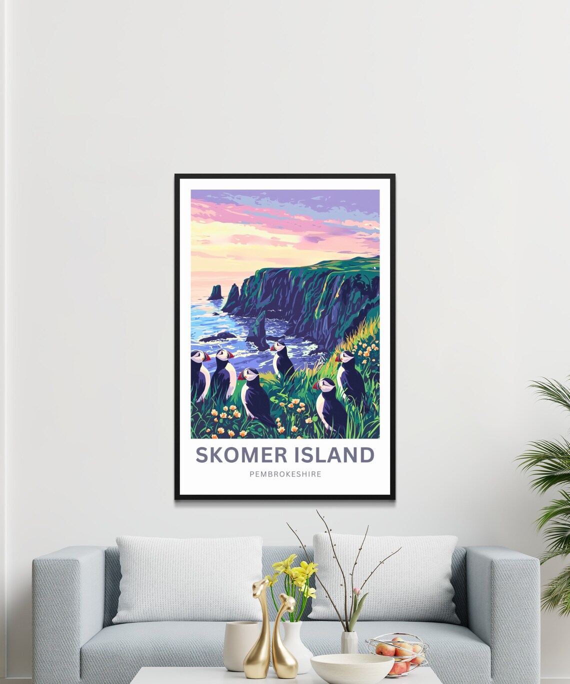 Skomer Island Pembrokeshire Puffins Evening Sunset Travel Poster - Image 3