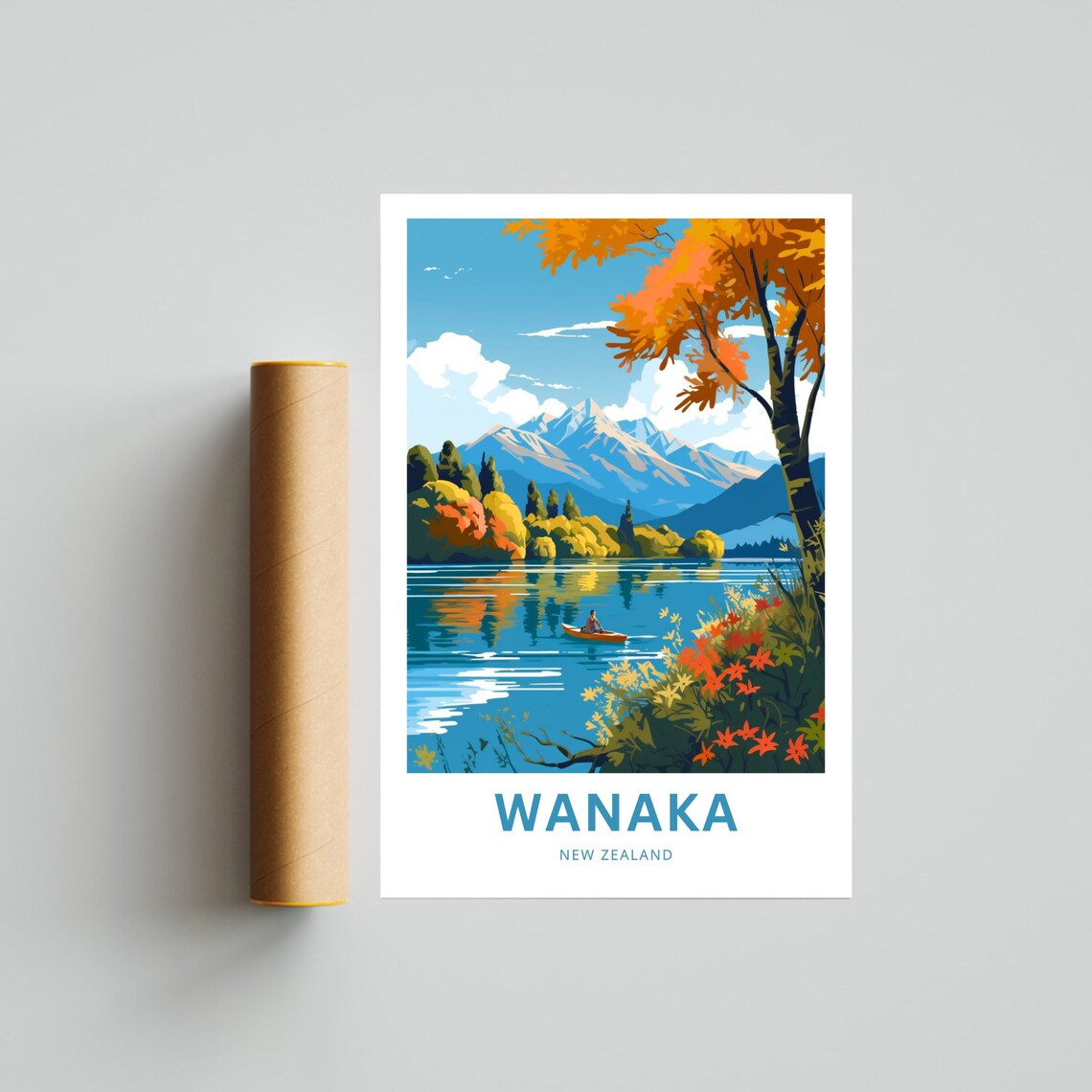 Personalized Wanaka New Zealand Lake Kayak Custom Text Poster - Image 4