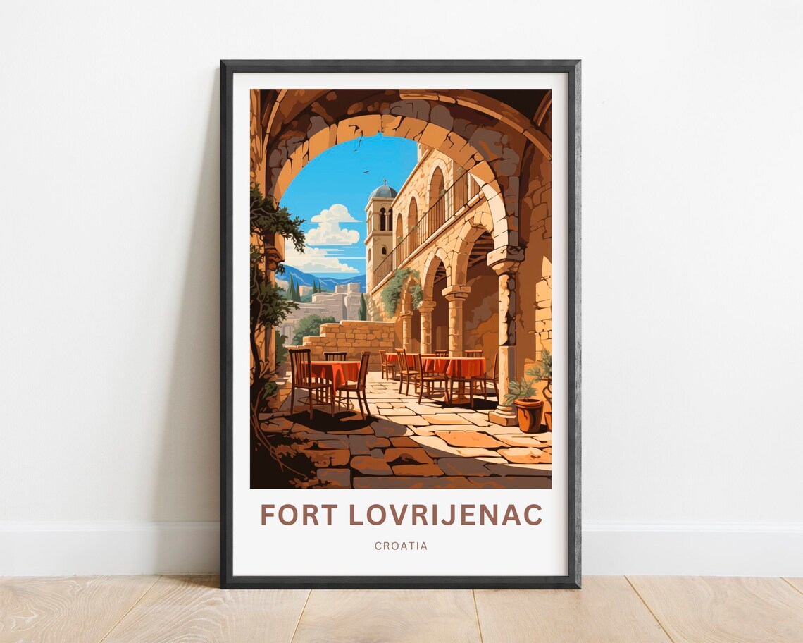 Fort Lovrijenac Croatia Stone Arch Courtyard Vintage Travel Poster
