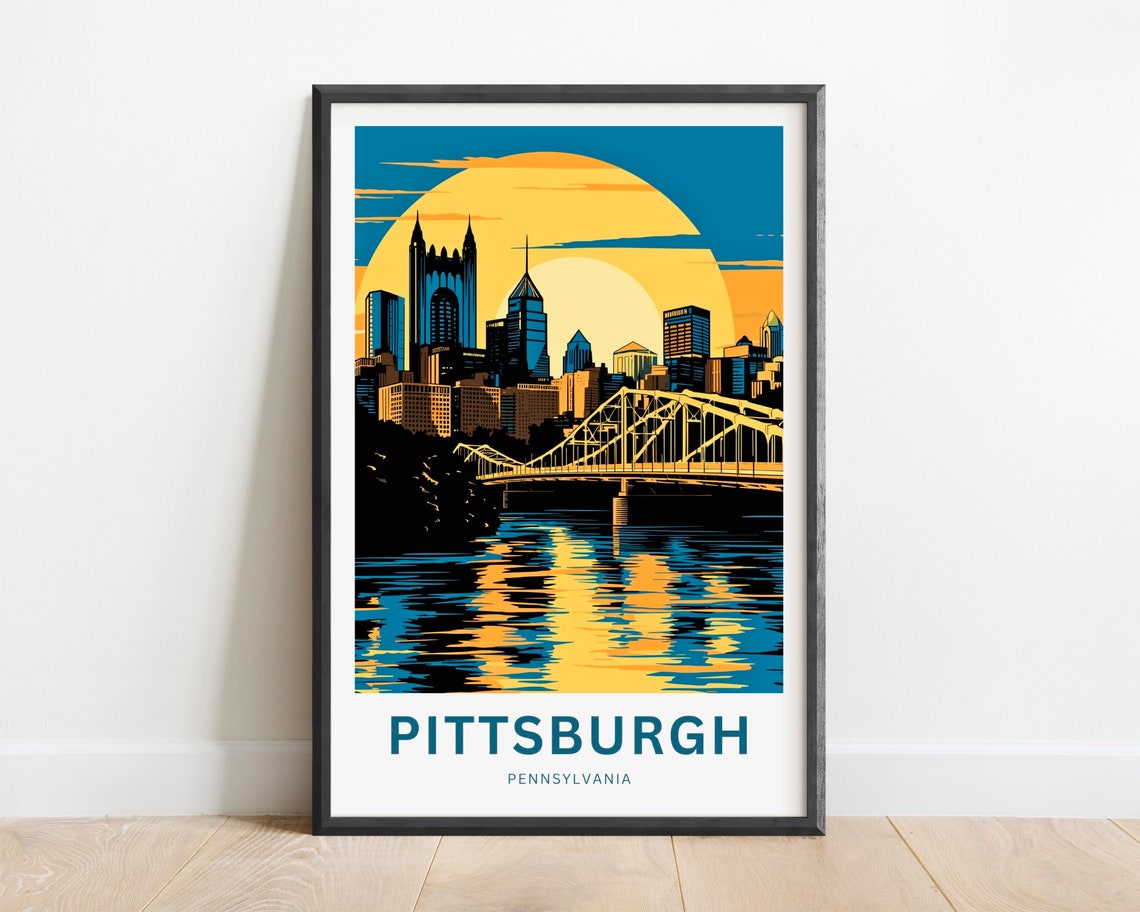 Pittsburgh Pennsylvania Golden Sun Skyline River Bridge Poster