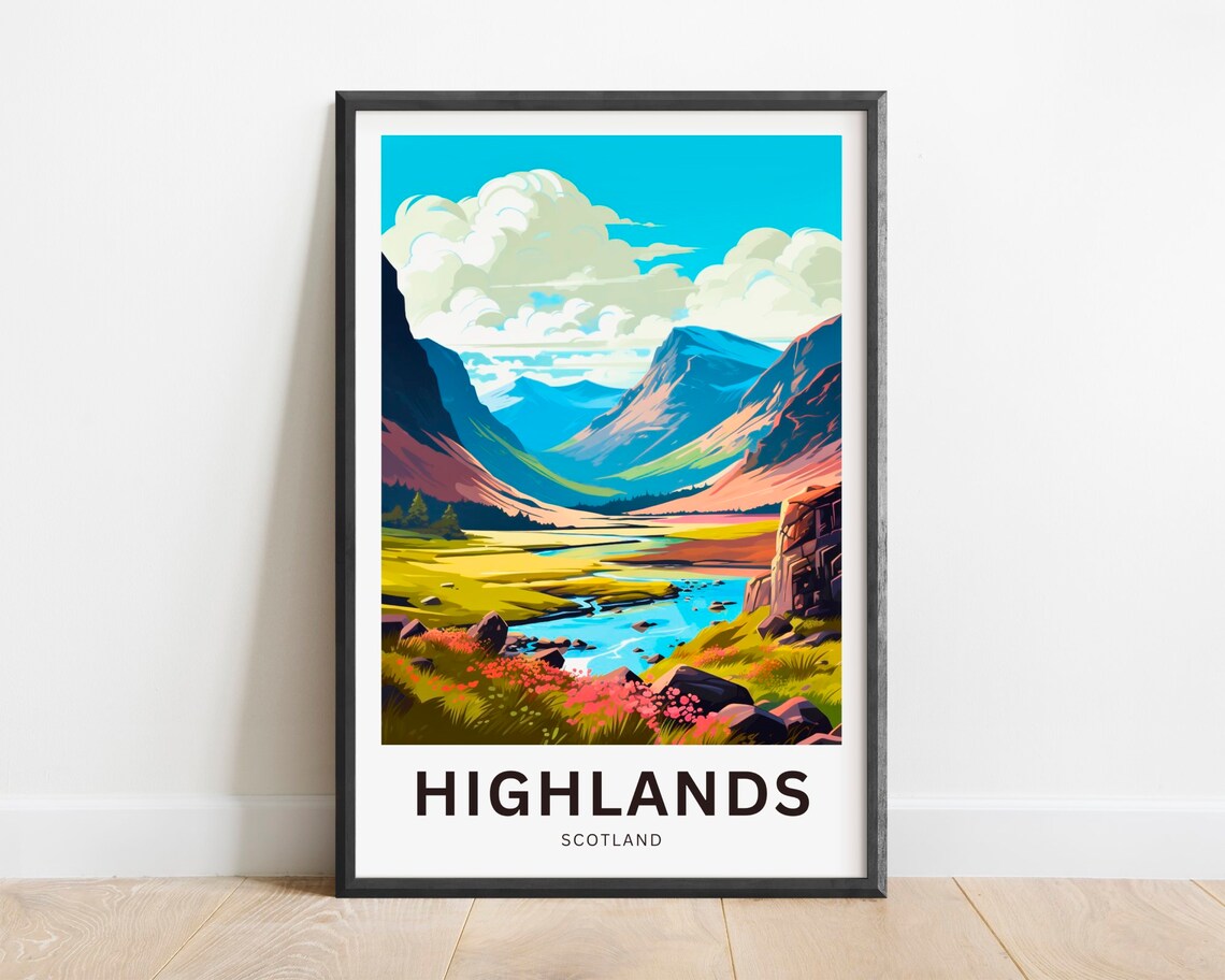 Scottish Highlands River Peaks Vintage Travel Poster Heather Gift