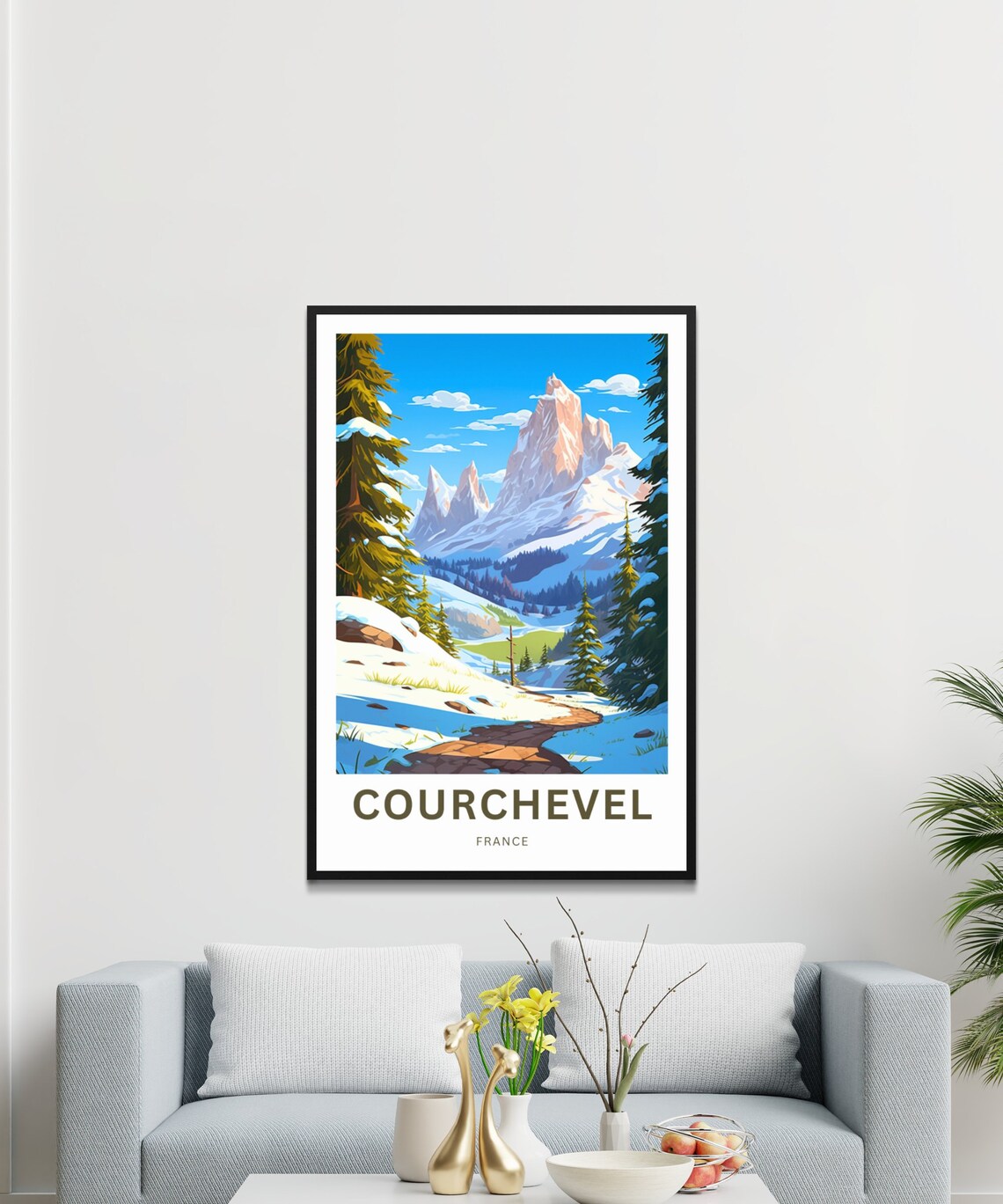 Courchevel France Snowy Mountain Valley Personalized Travel Poster - Image 3