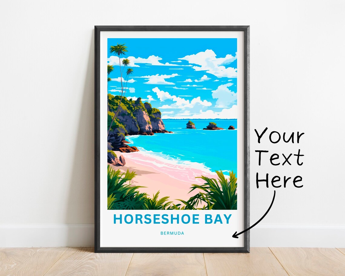 Horseshoe Bay Bermuda Pink Sand Beach Palms Custom Travel Poster