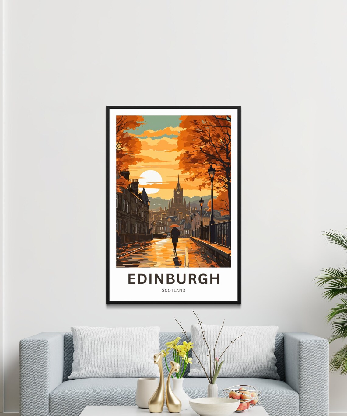 Edinburgh Scotland Autumn Sunset Street Vintage Travel Poster - Image 2