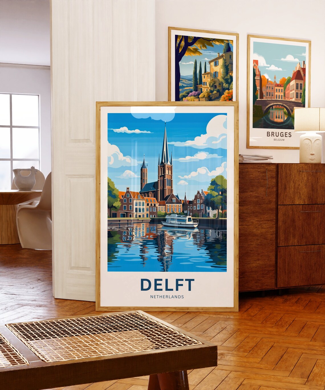 Personalized Delft Canal Church Netherlands Illustrated Travel Poster - Image 5