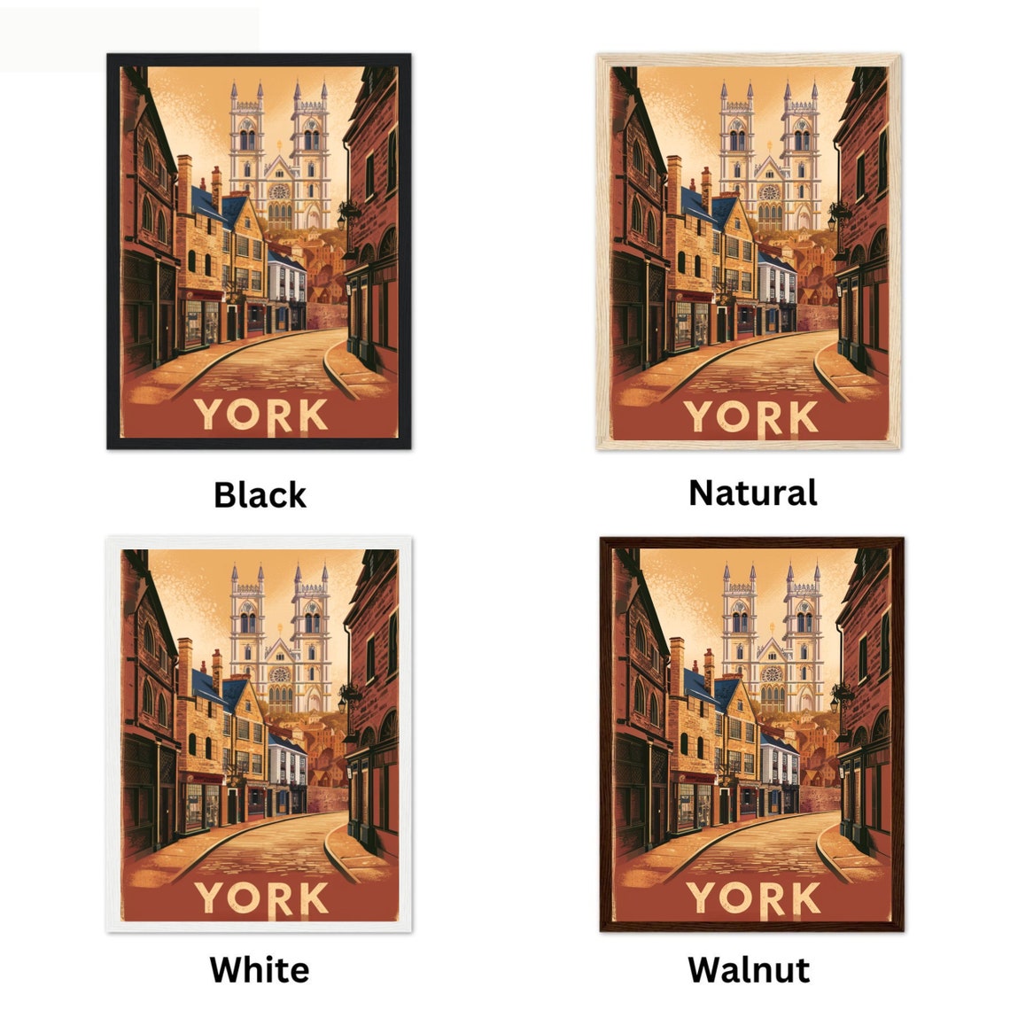 York England Minster Twin Towers Cobblestone Street Poster Art - Image 4