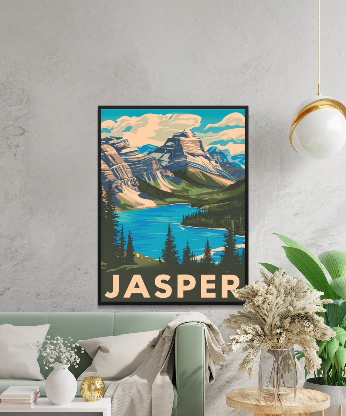 Jasper Canada Vintage Alpine Lake Mountain Peak Forest Poster - Image 2
