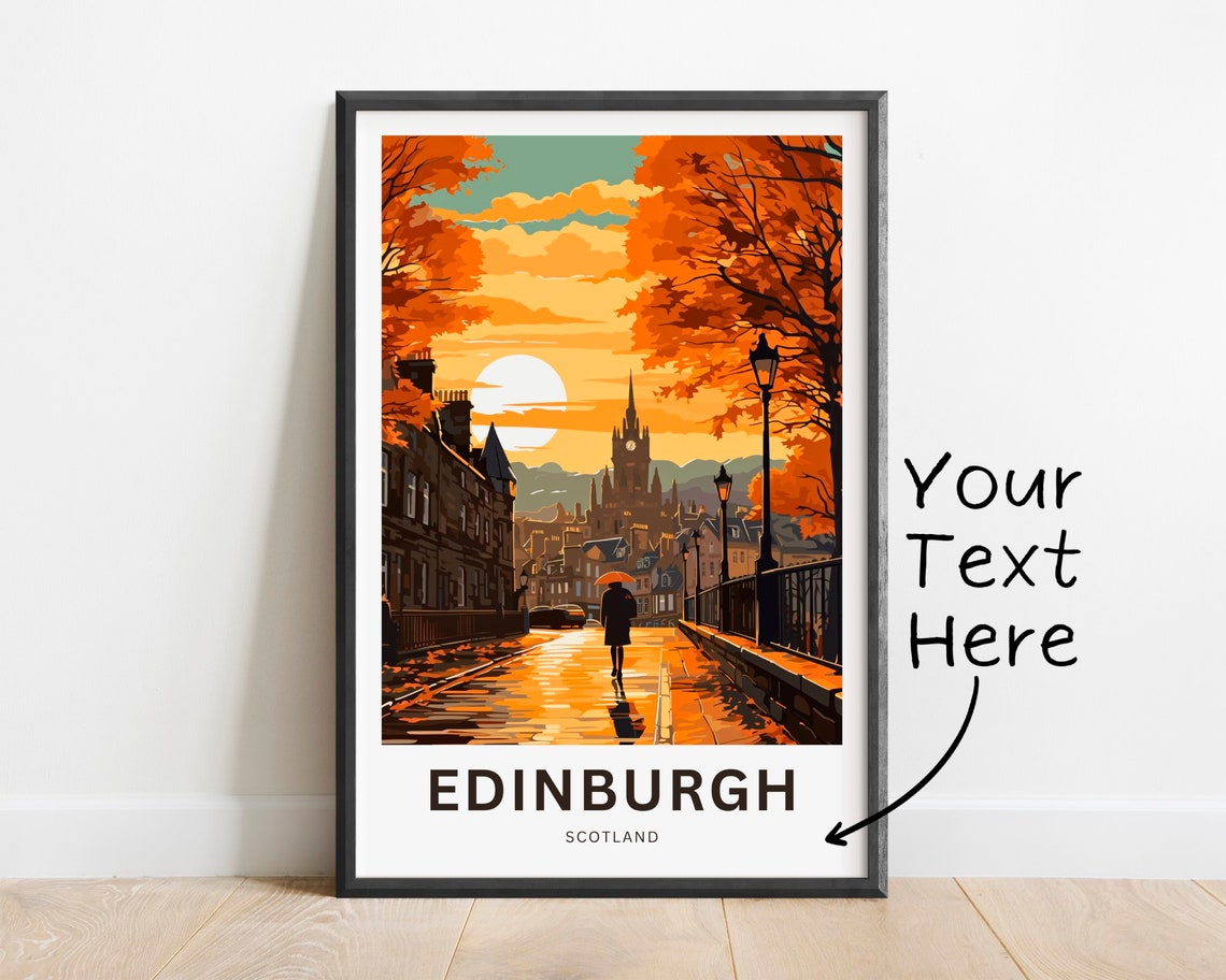 Edinburgh Scotland Autumn Sunset Clock Tower Street View Poster