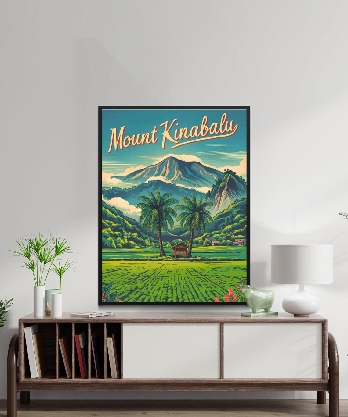 Mount Kinabalu Malaysia Palm Groves Rice Field Travel Poster - Image 3