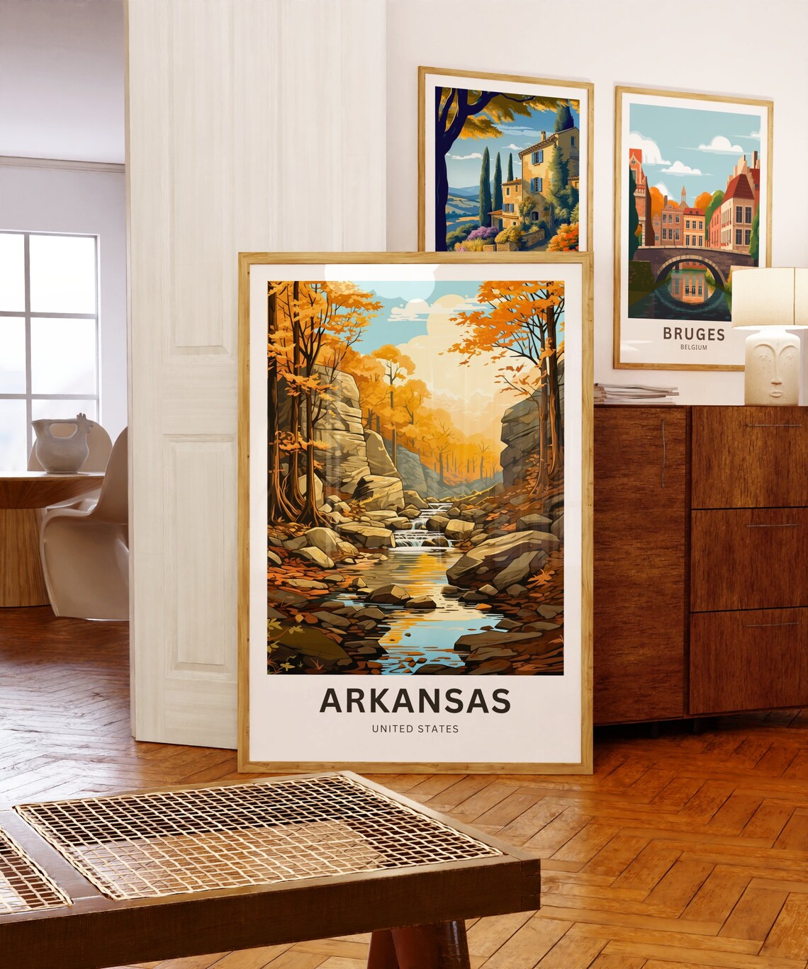 Arkansas Autumn Stream Golden Foliage Rocky Nature Travel Poster - Image 5