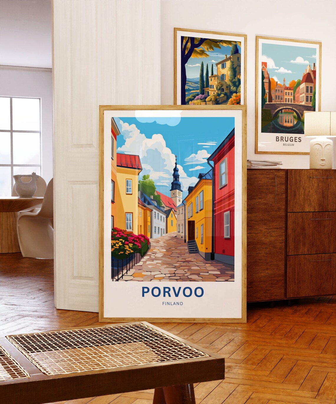Porvoo Old Town Colorful Houses Cobblestone Street Finland Poster - Image 5