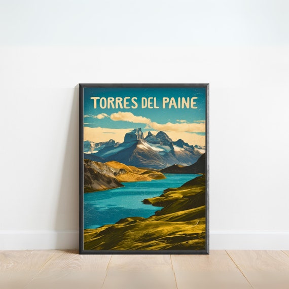 Torres Del Paine Vintage Travel Poster Torres Del Paine Print Chile Wall Art Framed Present Gift Chilean Present