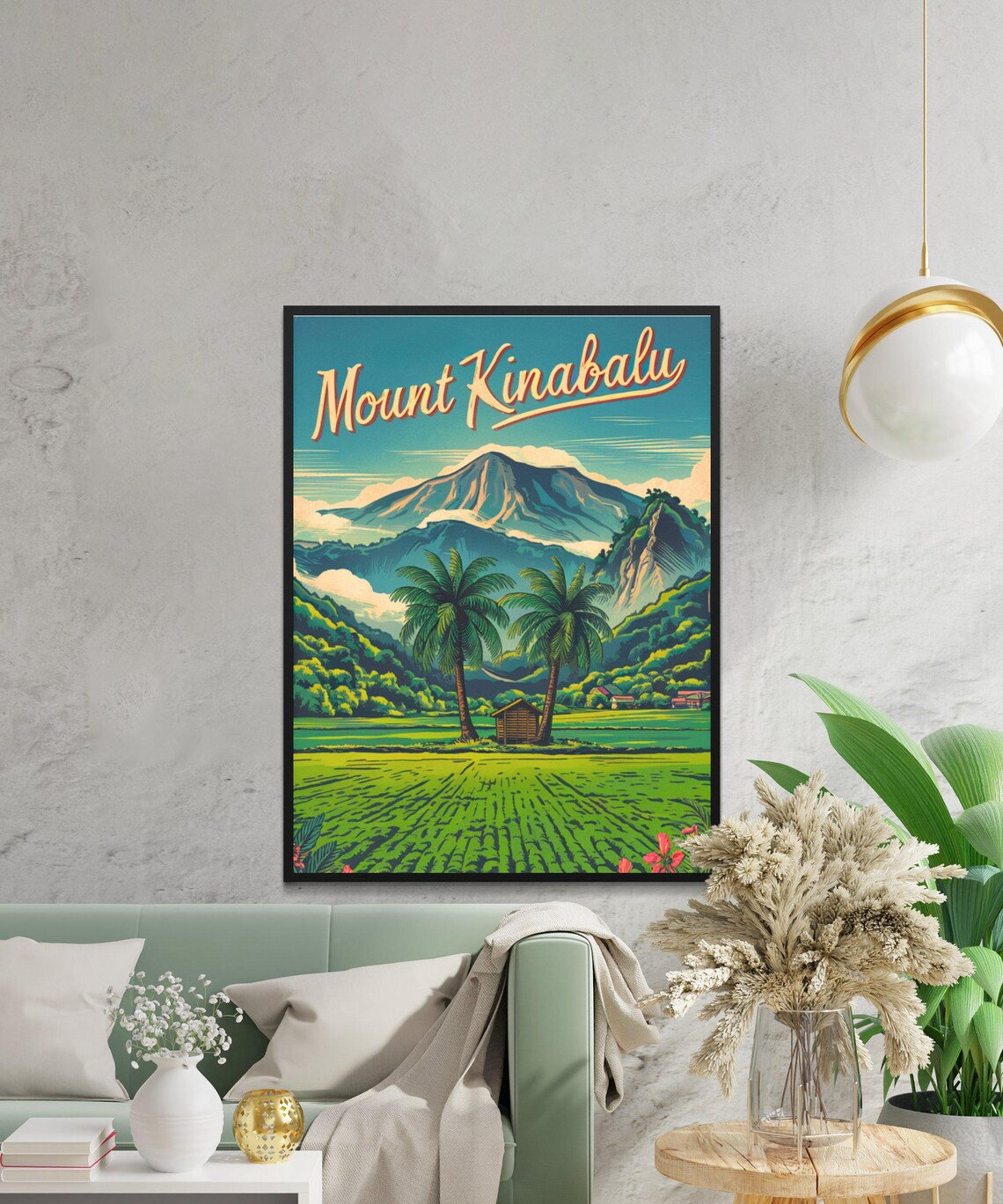 Mount Kinabalu Malaysia Palm Groves Rice Field Travel Poster - Image 2