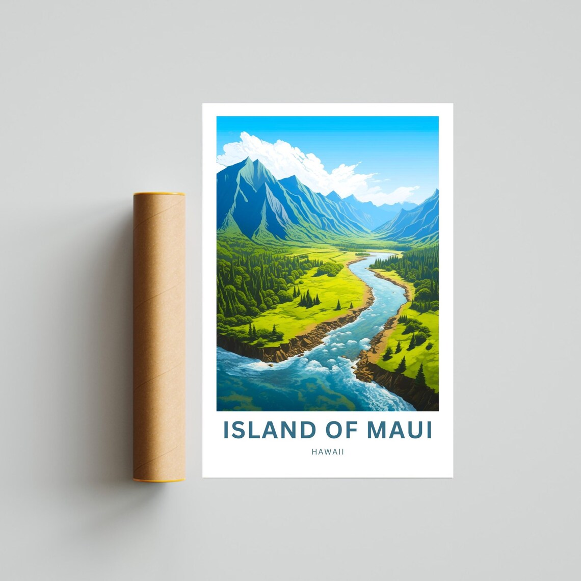 Island of Maui Hawaii Winding River Green Valley Travel Poster - Image 4