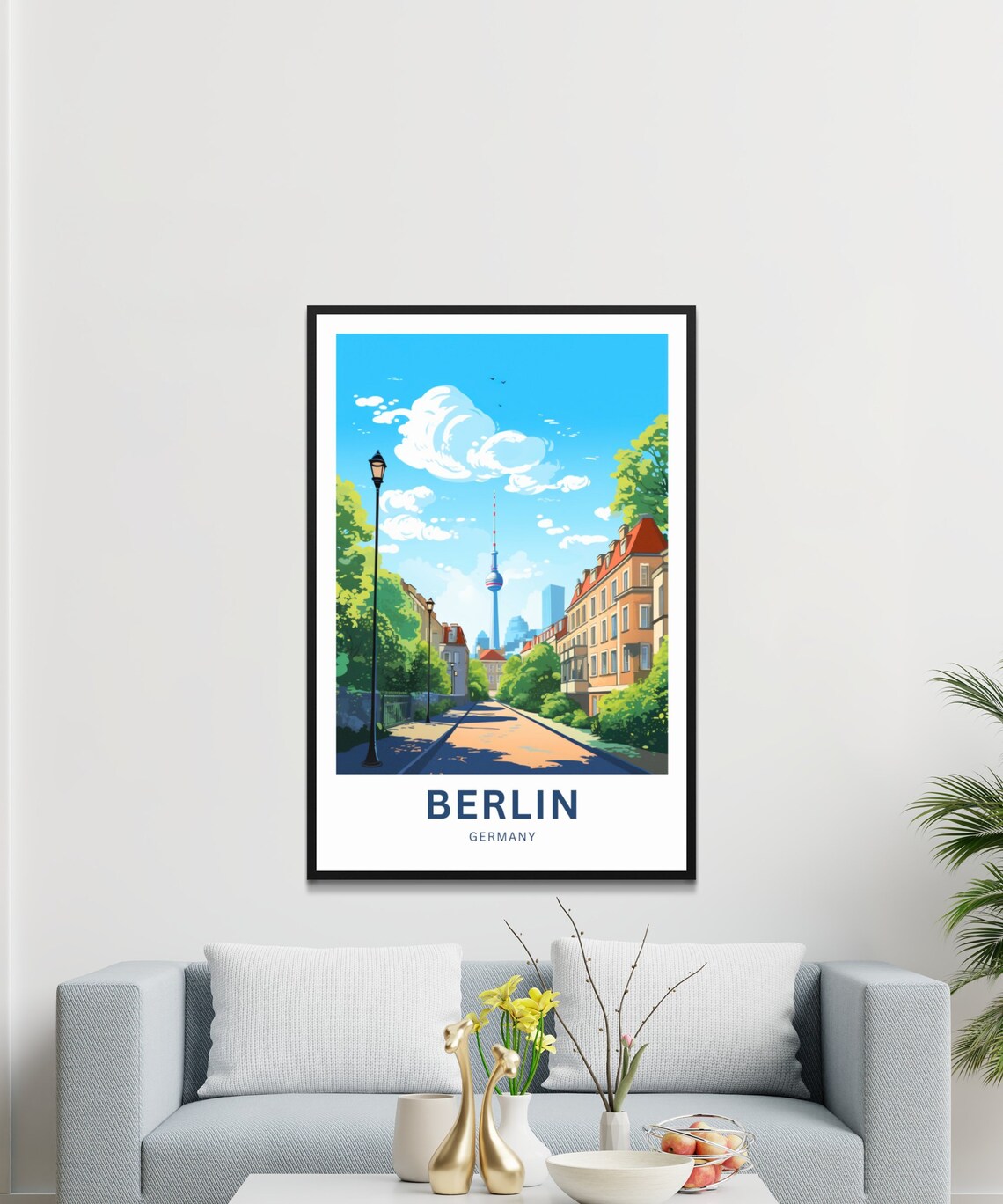 Berlin Germany TV Tower Sunlit Street Custom Text Travel Poster - Image 3