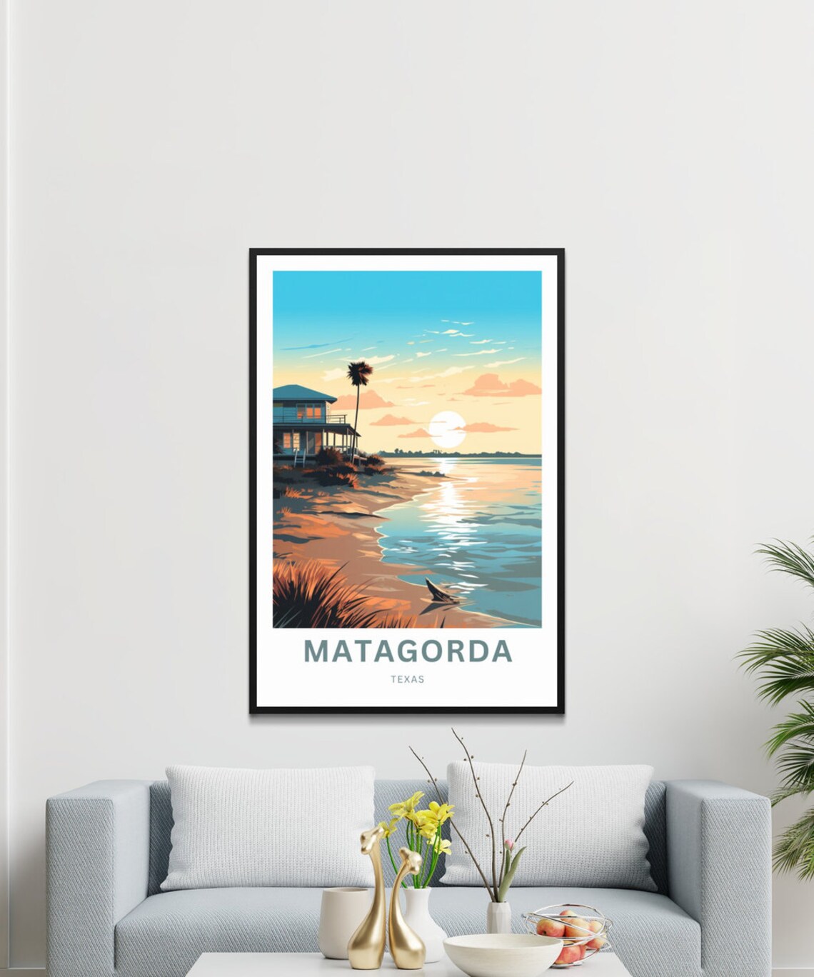 Matagorda Texas Customizable Sunset Beach House Travel Poster - Image 3
