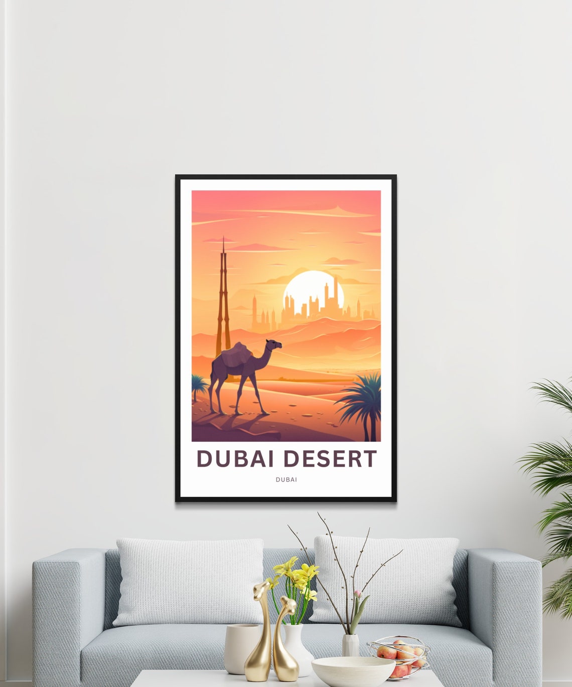 Personalized Dubai Desert Camel at Sunset Travel Poster Gift - Image 3