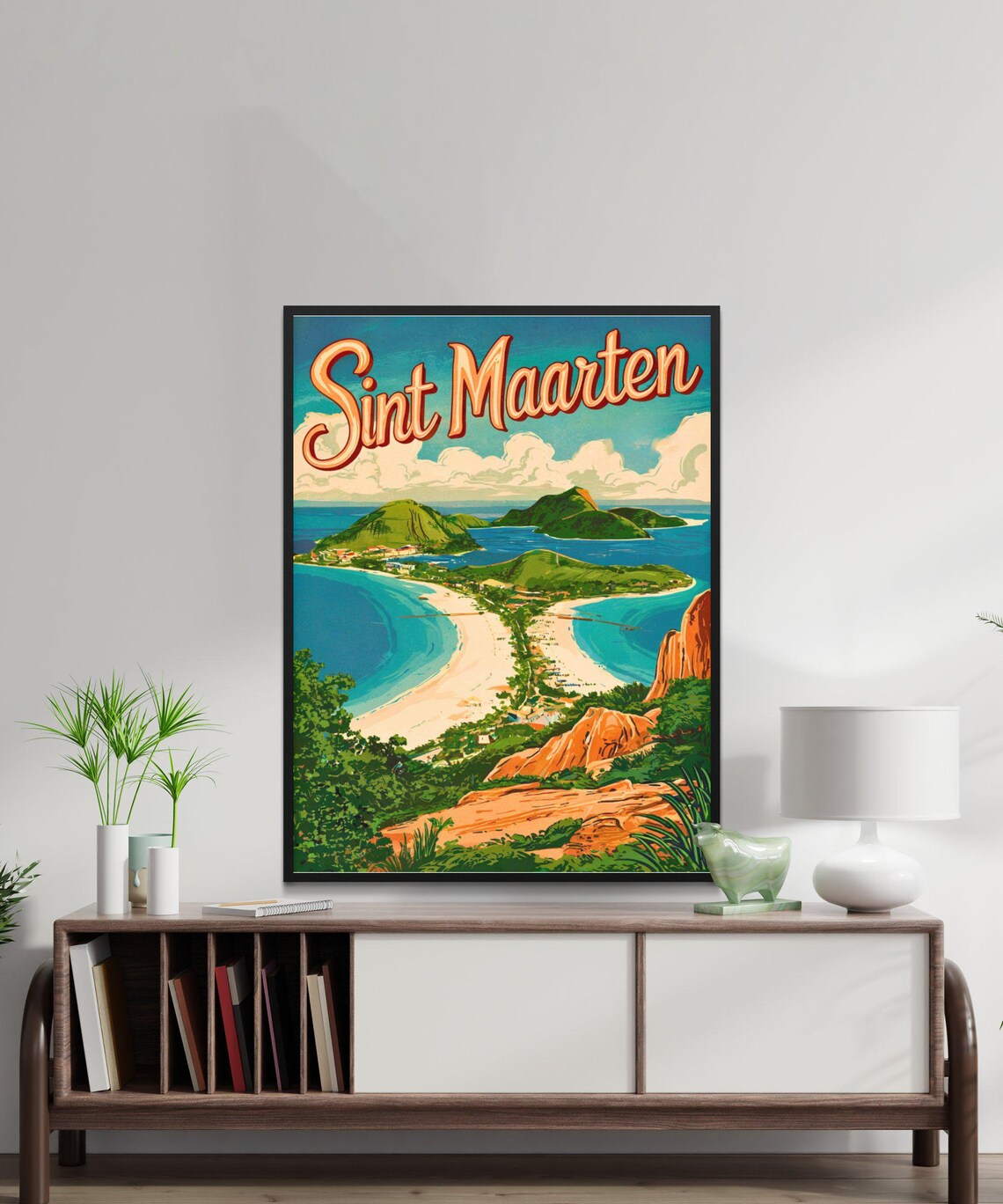 Sint Maarten Caribbean Twin Bay Panorama Vintage Travel Poster - Image 2