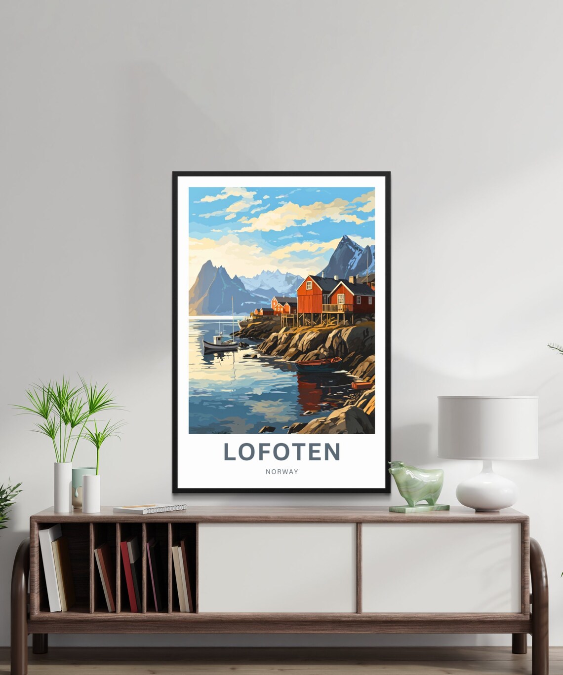 Lofoten Norway Red Fishing Cabins Boats Mountain Personalized Poster - Image 2