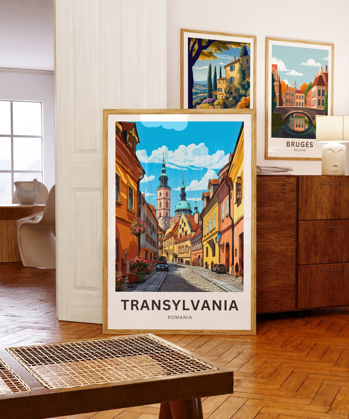Transylvania Romania Old Town Cobblestone Street Travel Poster - Image 5