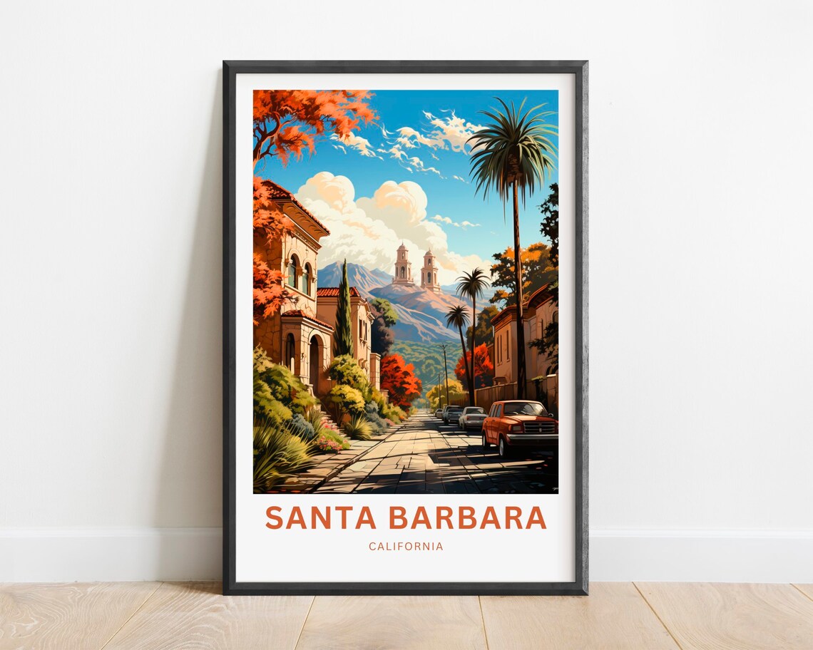 Santa Barbara Personalized California Palm Street Travel Poster