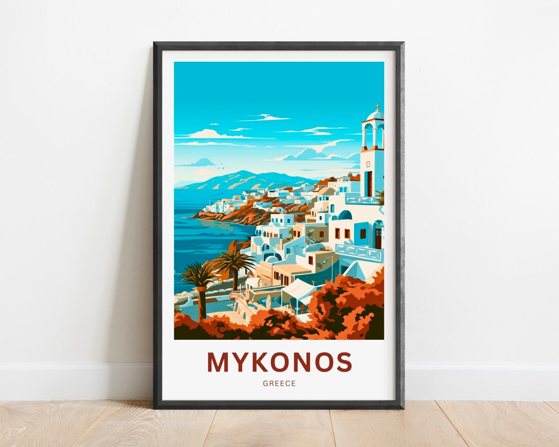 Mykonos Greece Whitewashed Old Town Aegean Sea Travel Poster
