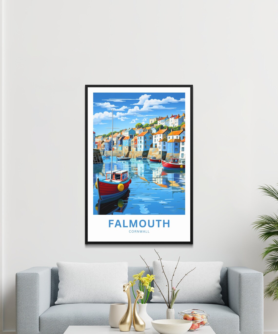 Falmouth Harbor Red Fishing Boats Cornwall Waterfront Art Poster - Image 3