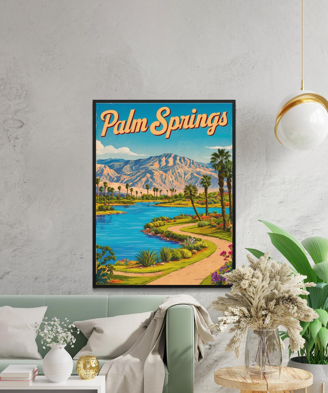 Palm Springs California Retro Desert Town Poster With Palm Tree Avenue - Image 3