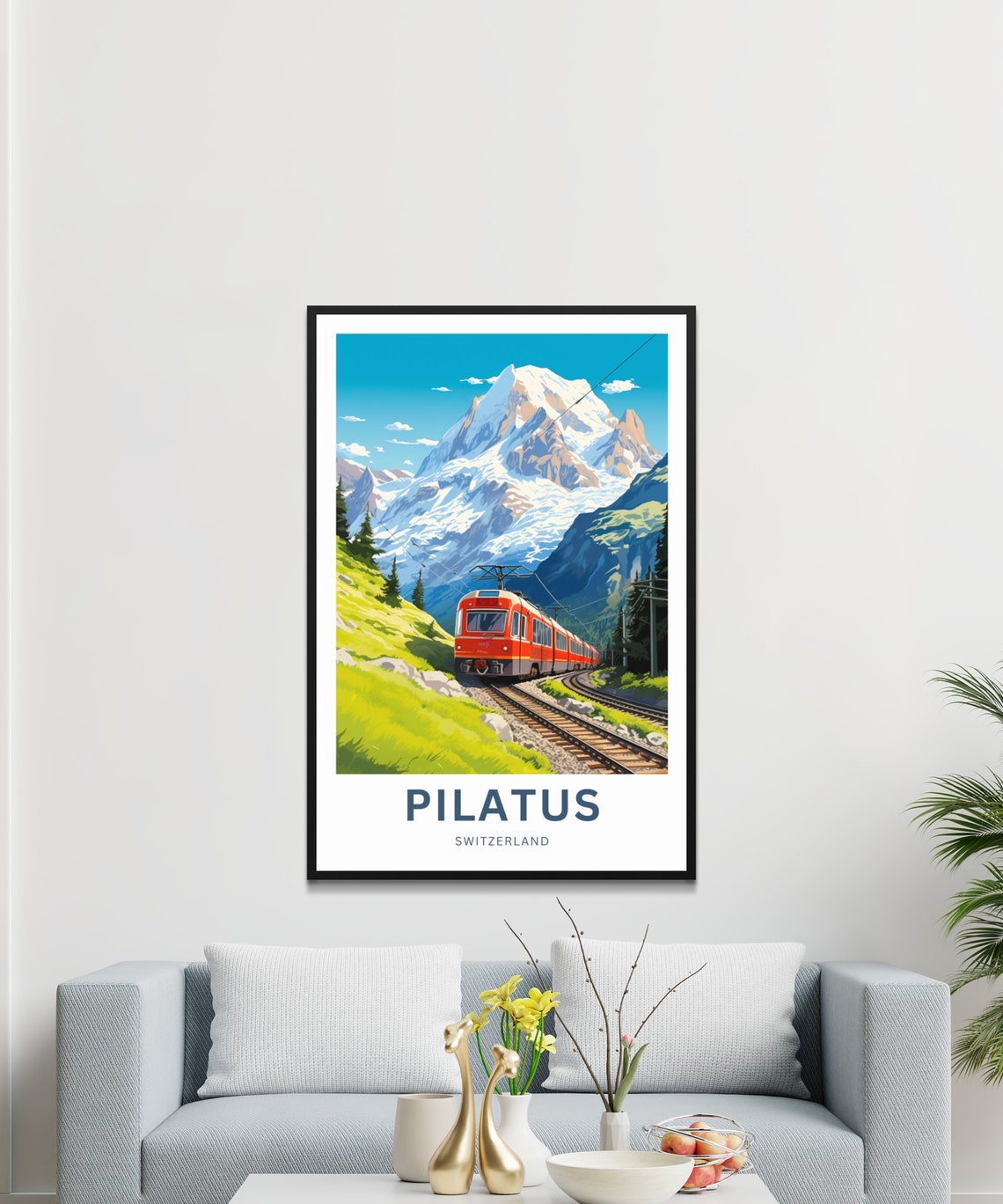 Pilatus Switzerland Red Mountain Train Personalized Travel Poster - Image 3