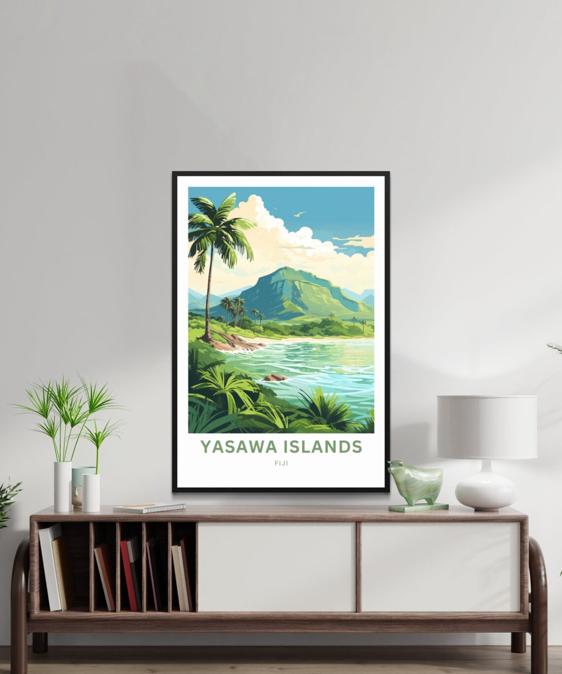 Yasawa Islands Fiji Palm Trees Mountain Lagoon Custom Poster - Image 2