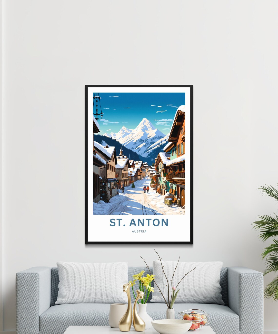 St. Anton Austria Alpine Ski Village Snow Vintage Travel Poster - Image 3