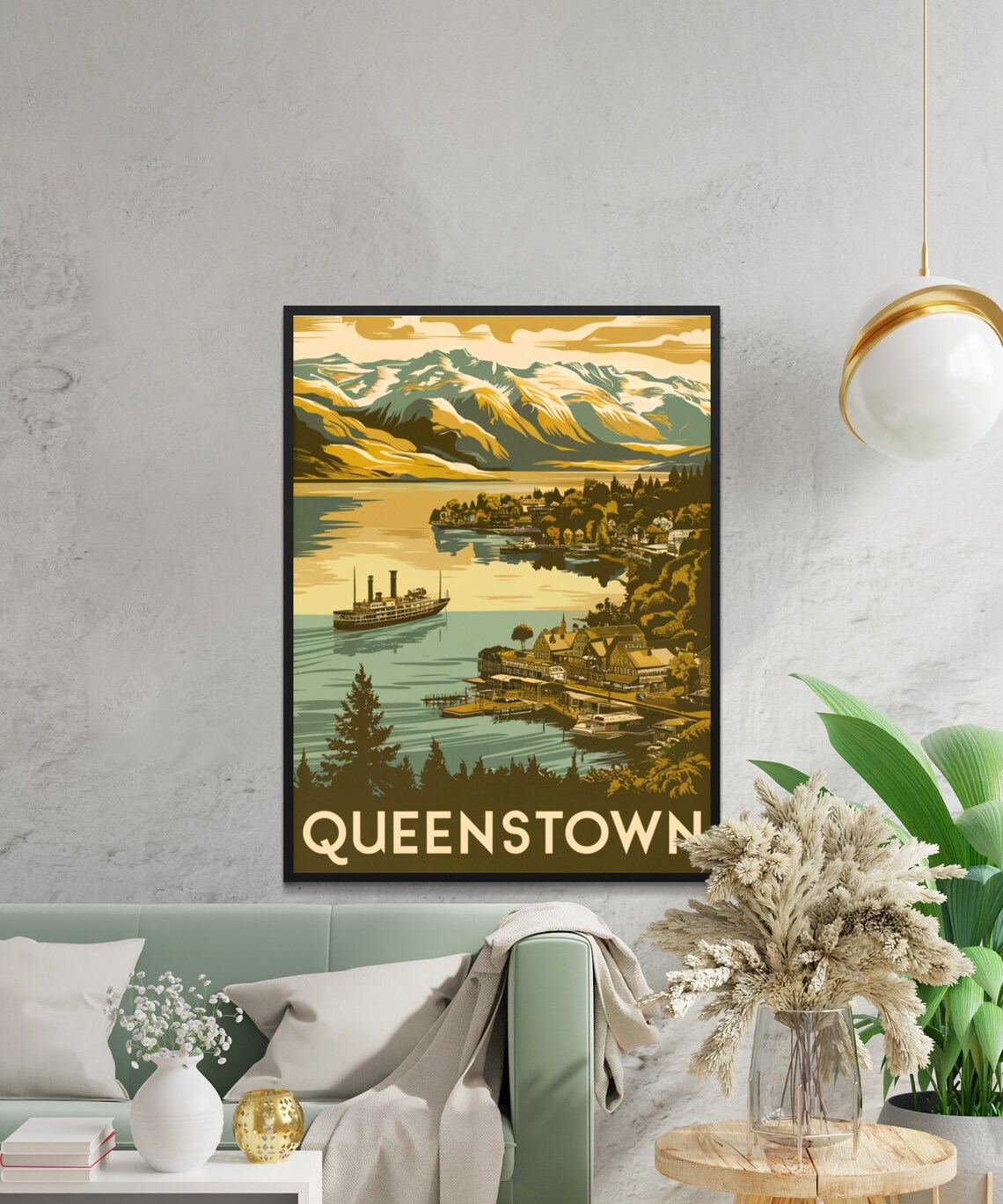 Queenstown New Zealand Vintage Steamship Mountain Lake Poster - Image 2