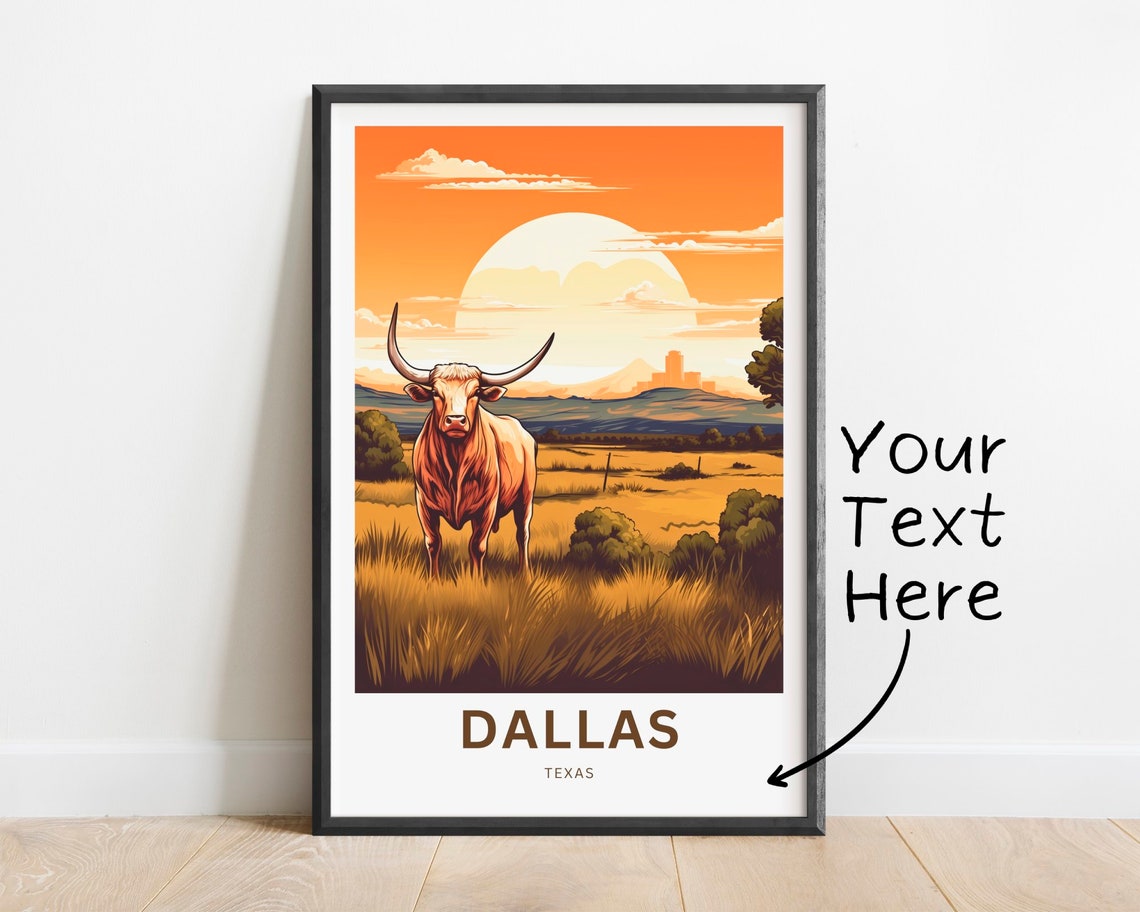 Personalized Dallas Texas Longhorn Prairie Sunset Travel Poster