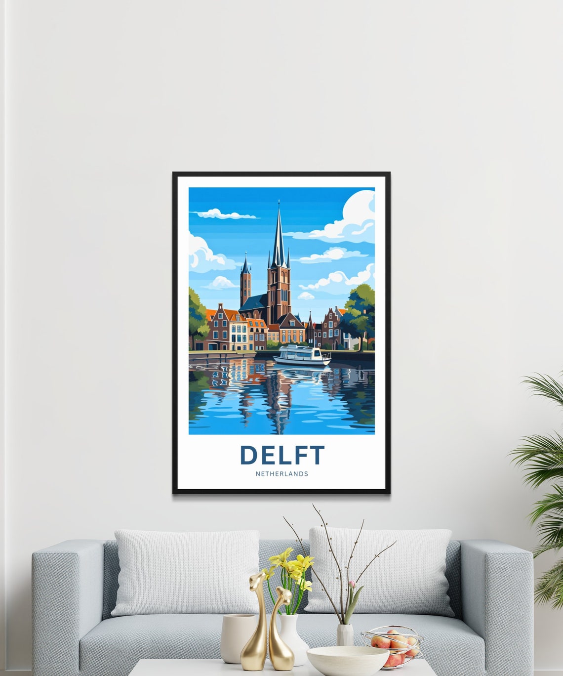 Personalized Delft Canal Church Netherlands Illustrated Travel Poster - Image 3