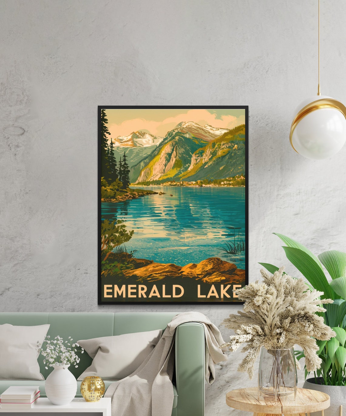Emerald Lake Vintage Alpine Lake Rocky Shore Mountain Poster - Image 2