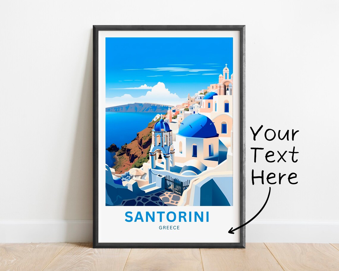 Personalized Santorini Travel Poster, Greece Wall Art
