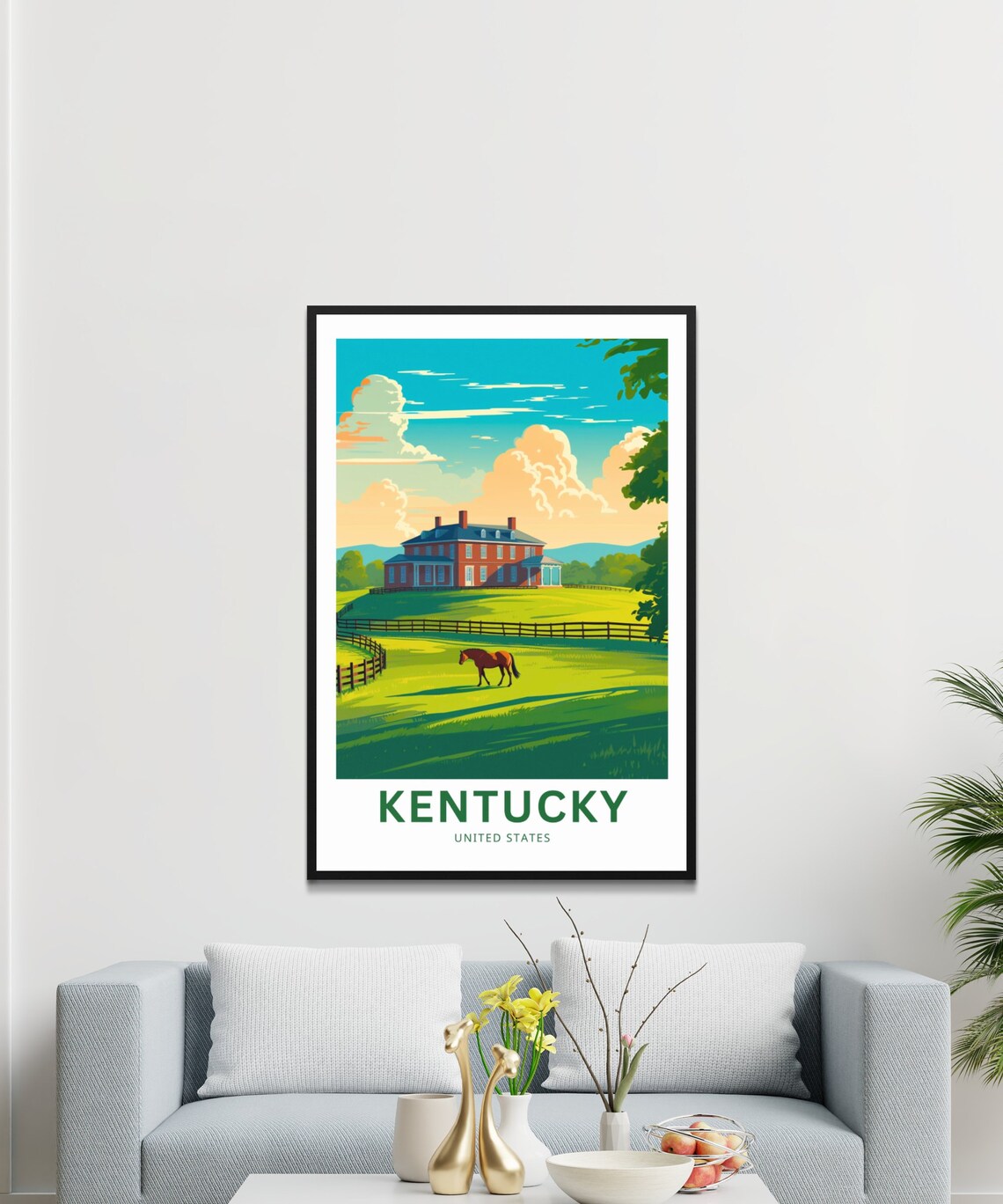Personalized Kentucky Horse Farm Red Brick Manor Pasture Travel Poster - Image 3