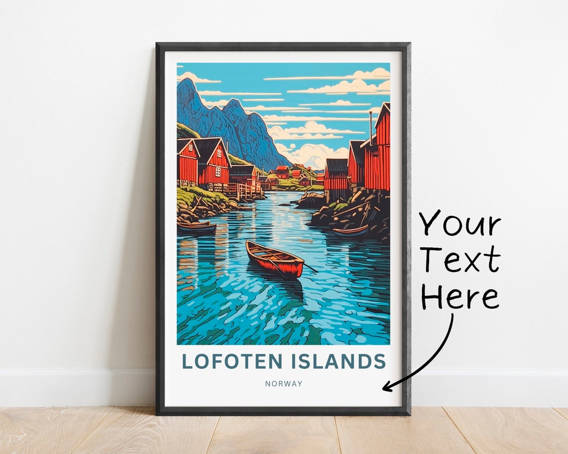 Lofoten Islands Norway Red Fishing Cabins Custom Text Travel Poster
