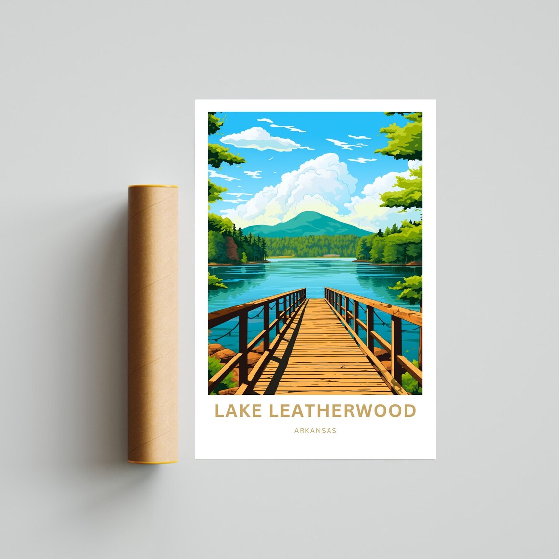 Lake Leatherwood Arkansas Wooden Pier Custom Text Personalized Poster - Image 4