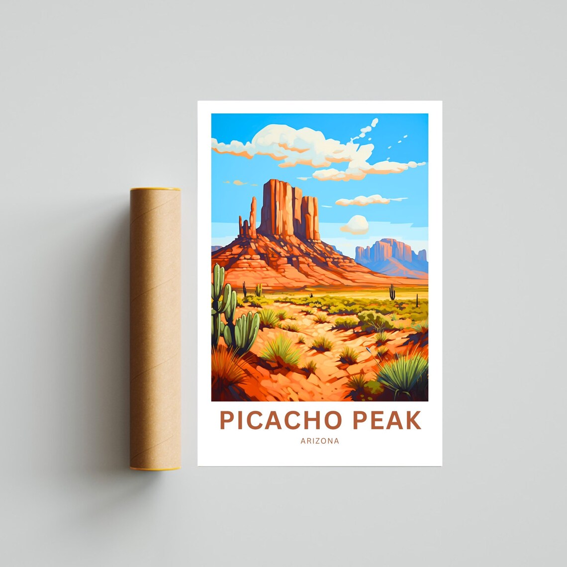 Picacho Peak Arizona Desert Red Rock Butte Cactus Travel Poster - Image 4