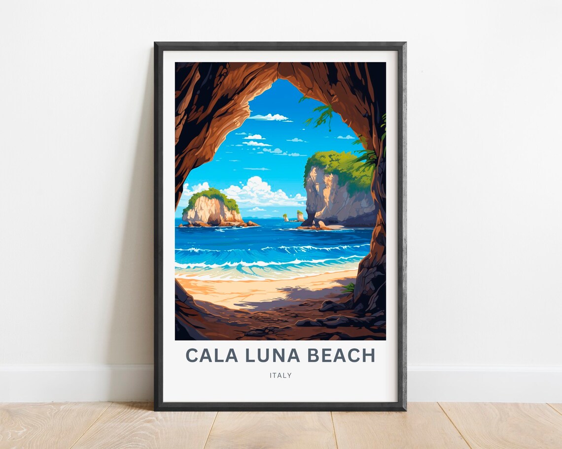 Cala Luna Beach Italy Sea Cave View Italian Coastal Travel Poster